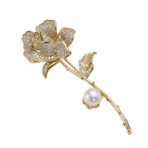 Zircon Copper Rose Brooch  Clothing Accessory