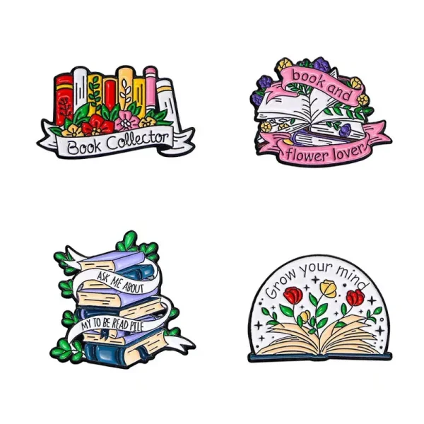 Cartoon Book Flower English Brooch Fashion Clothing Accessory