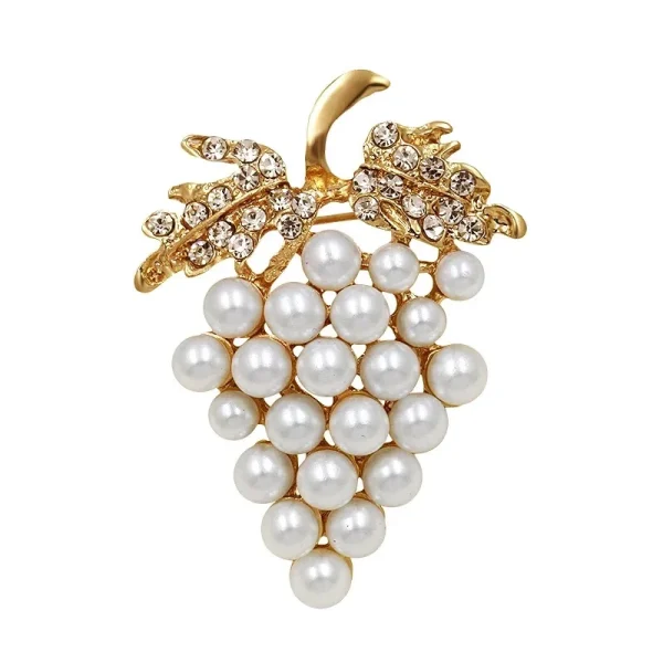 Gold-color Grape Imitation Pearl Rhinestone Brooch Scarf Buckle for Wedding Dresses