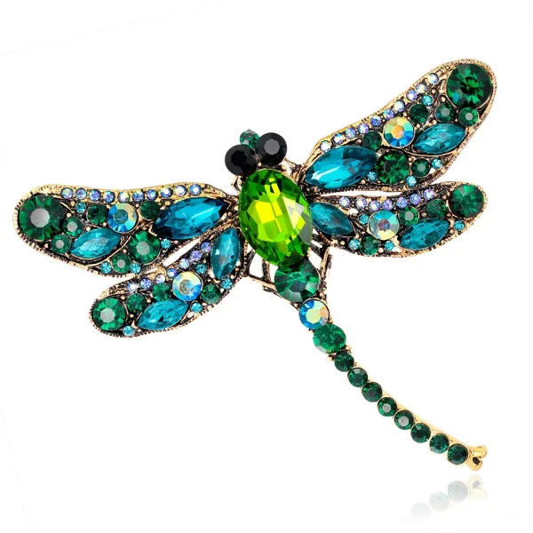 Crystal Vintage Dragonfly Brooch Pin for Women Dress Coat Accessories