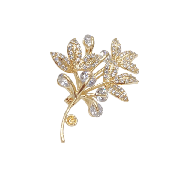Gold Plated Zircon Lucky Tree Brooch Pin
