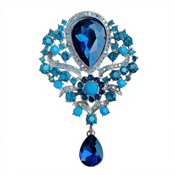 Retro Crystal Rhinestone Brooch Drop Shape Flower Design Women Clothing Accessory